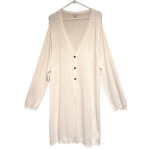 J. Jill 3X Linen Cotton White Longline Cardigan Lagenlook Coastal Artsy Midi
